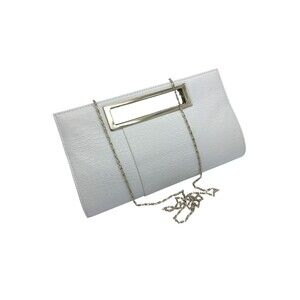 Croc Embossed White Faux Leather Clutch Bag Silver Hardware